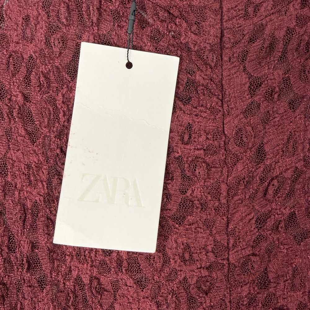 NWT Zara Maxi Dress Asymmetrical Maroon Women's Large Sheer Long Sleeve - Picture 7 of 8